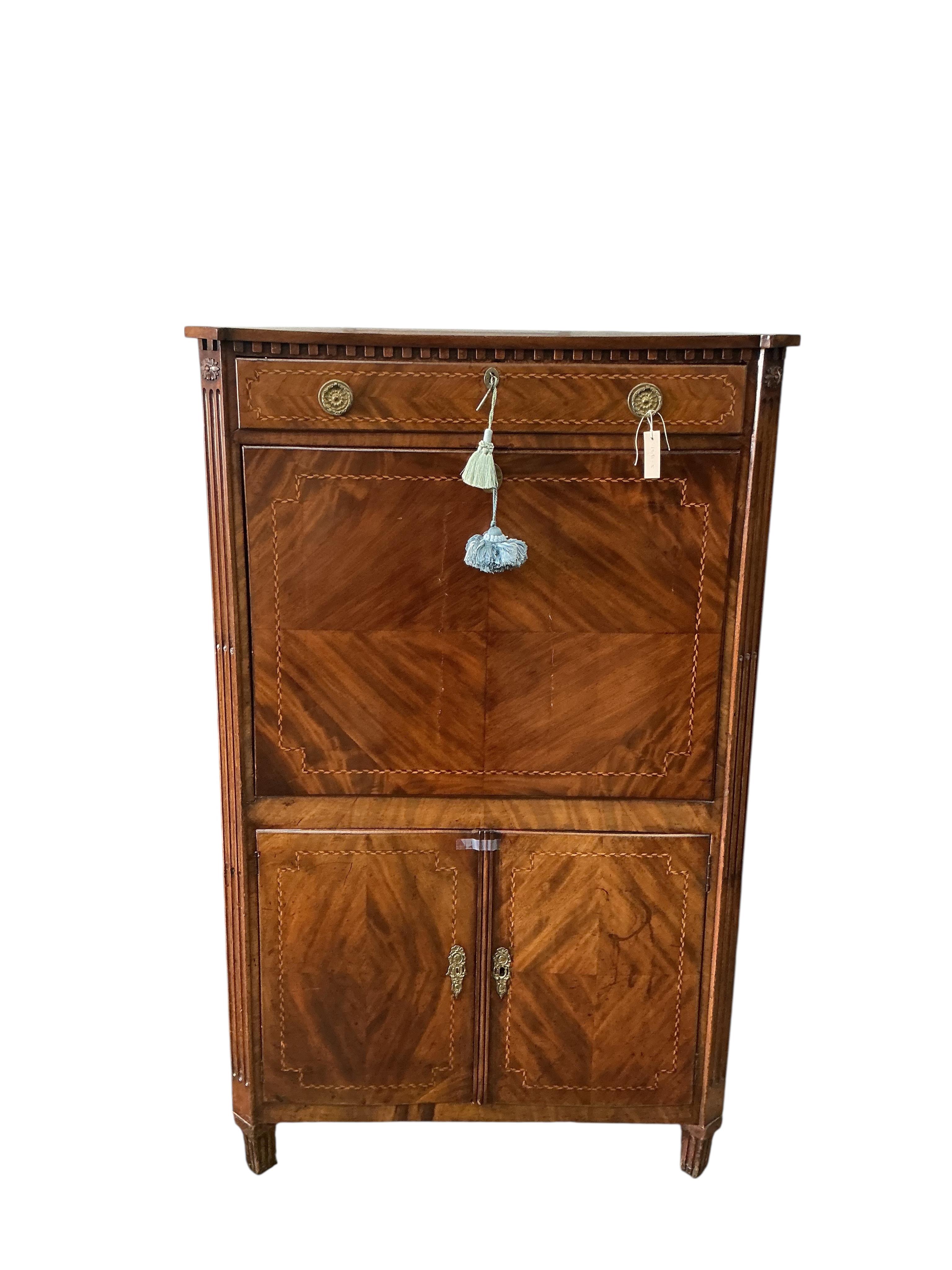 An early 19th century French mahogany secretaire abbattant, width 94cm, depth 48cm, height 150cm